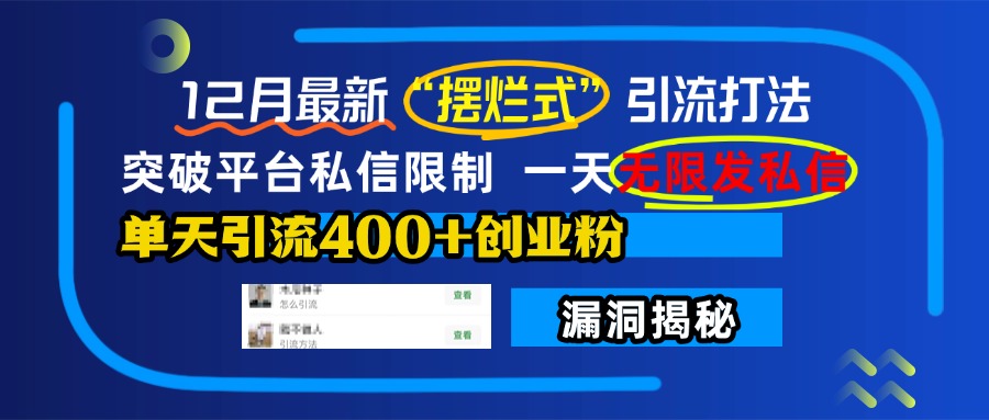 12月最新“摆烂式”引流打法,突破平台私信限制,一天无限发私信,单天引流400+创业粉!-翌晨科技网