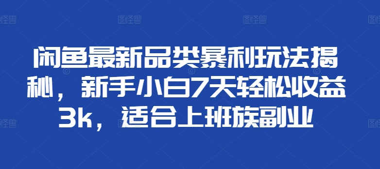 闲鱼最新品类暴利玩法揭秘,新手小白7天轻松赚3000+,适合上班族副业-翌晨科技网