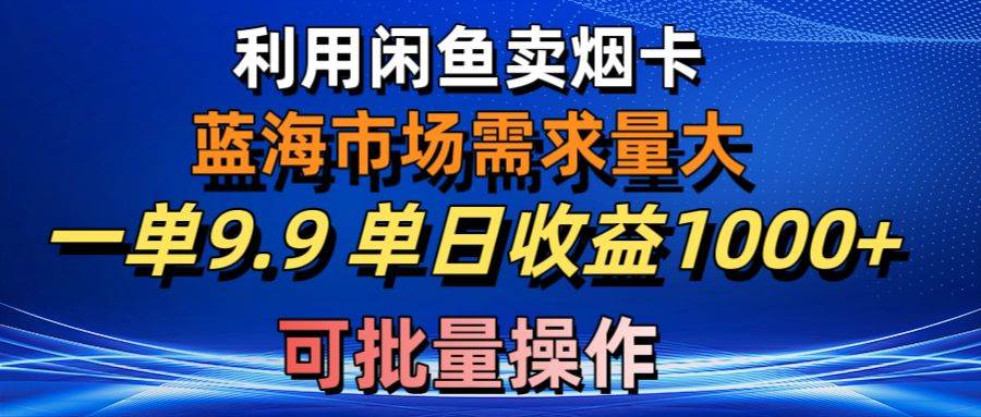 利用咸鱼卖烟卡，蓝海市场需求量大，一单9.9单日收益1000+，可批量操作-翌晨科技网