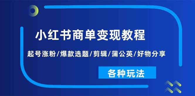 小红书商单变现教程：起号涨粉/爆款选题/剪辑/蒲公英/好物分享/各种玩法-翌晨科技网