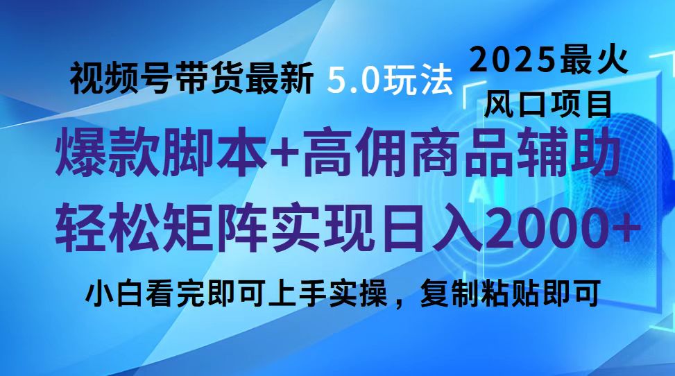 视频号带货最新5.0玩法,作品制作简单,当天起号,复制粘贴,脚本辅助,轻松矩阵日入2000+-翌晨科技网
