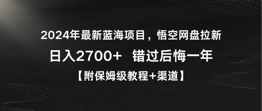 2024年最新蓝海项目，悟空网盘拉新，日入2700+错过后悔一年【附保姆级教...-翌晨科技网