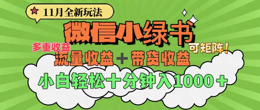 11月小绿书全新玩法，公众号流量主+小绿书带货双重变现，小白十分钟无脑日入1000+-翌晨科技网