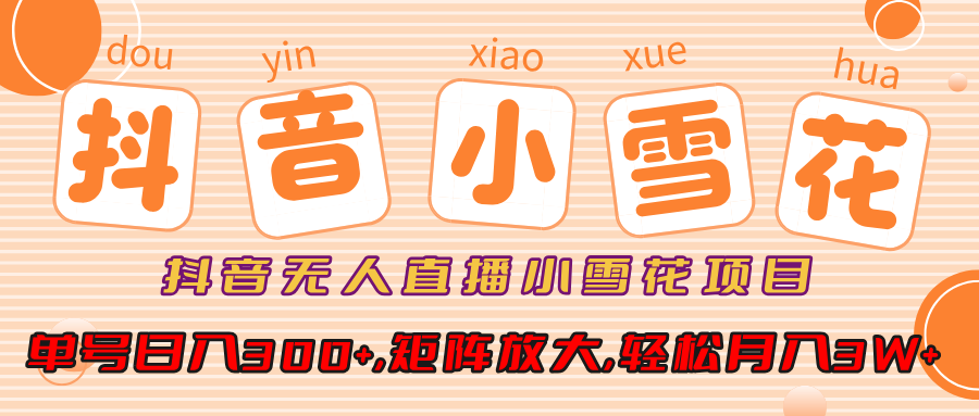 抖音无人直播，小雪花项目，单号日入300+,矩阵放大,轻松月入3W+-翌晨科技网