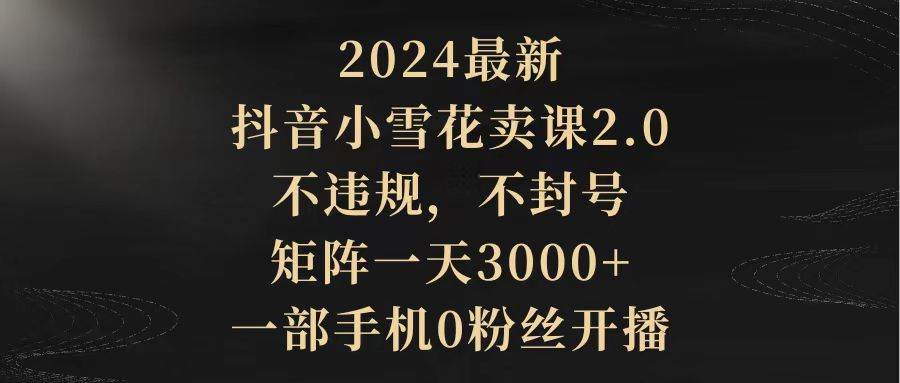 2024最新抖音小雪花卖课2.0 不违规 不封号 矩阵一天3000+一部手机0粉丝开播-翌晨科技网