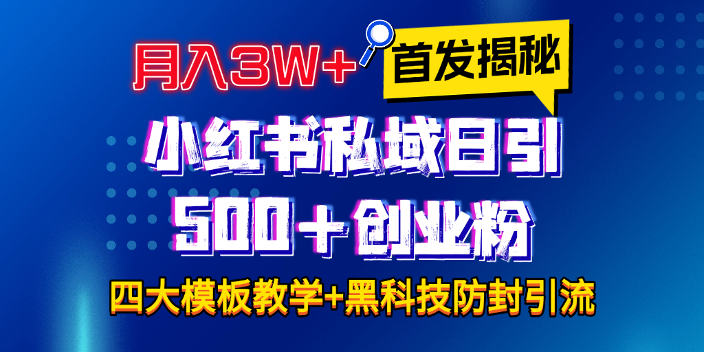 首发揭秘小红书私域日引500+创业粉四大模板,月入3W+全程干货!没有废话!保姆教程!-翌晨科技网