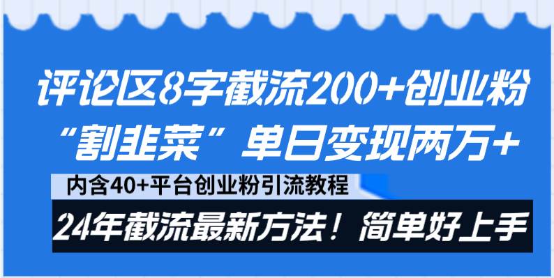 评论区8字截流200+创业粉“割韭菜”单日变现两万+24年截流最新方法！-翌晨科技网