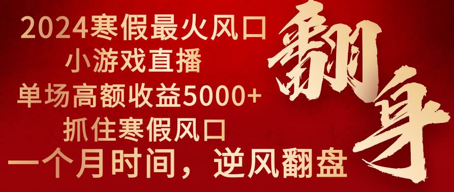 2024年最火寒假风口项目 小游戏直播 单场收益5000+抓住风口 一个月直接提车-翌晨科技网