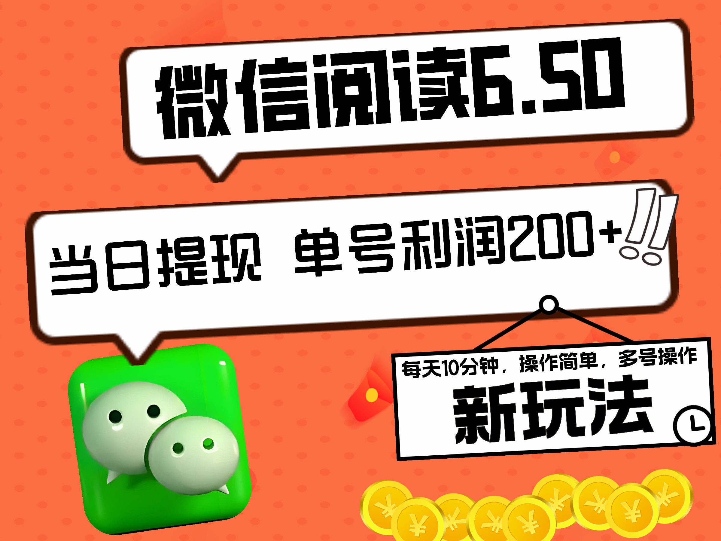 2024最新微信阅读6.50新玩法，5-10分钟 日利润200+，0成本当日提现，可矩阵多号操作-翌晨科技网