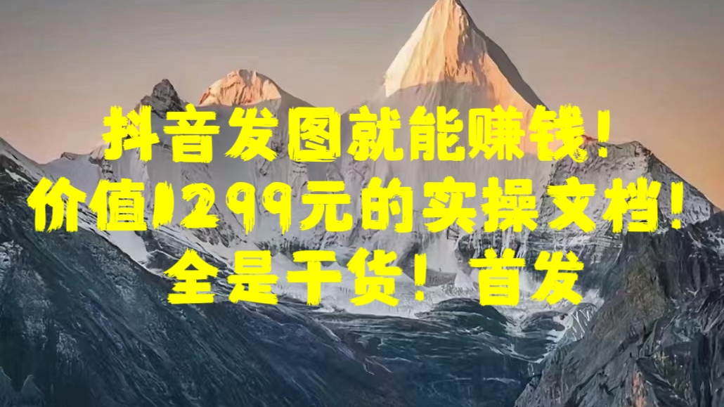 抖音发图就能赚钱！价值1299元的实操文档，全是干货！首发-翌晨科技网