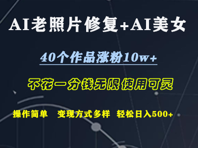 AI老照片修复+AI美女玩发  40个作品涨粉10w+  不花一分钱使用可灵  操作简单  变现方式多样话   轻松日去500+-翌晨科技网