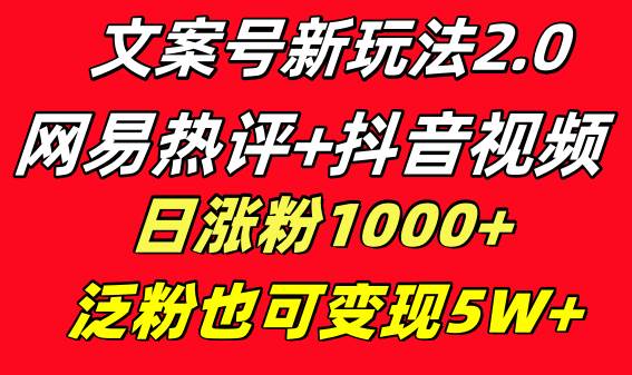文案号新玩法 网易热评+抖音文案 一天涨粉1000+ 多种变现模式 泛粉也可变现-翌晨科技网