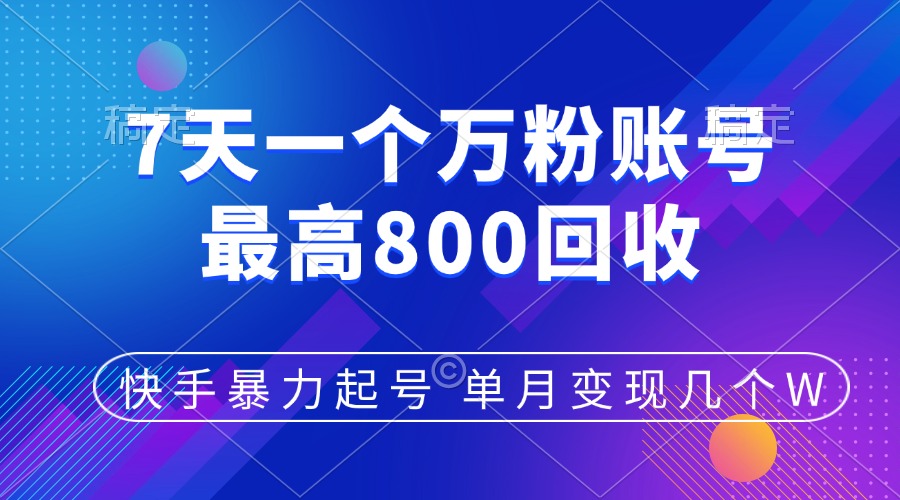 快手暴力起号,7天涨万粉,小白当天起号,多种变现方式,账号包回收,单月变现几个W-翌晨科技网