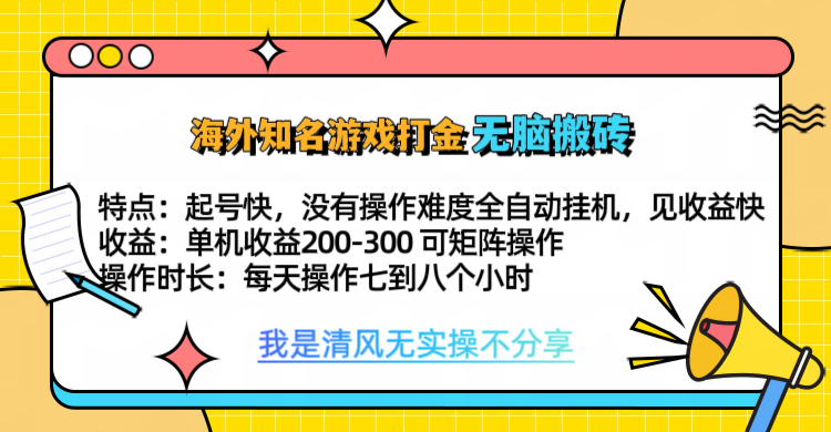 知名游戏打金,无脑搬砖单机收益200-300+ 即做!即赚!当天见收益!-翌晨科技网