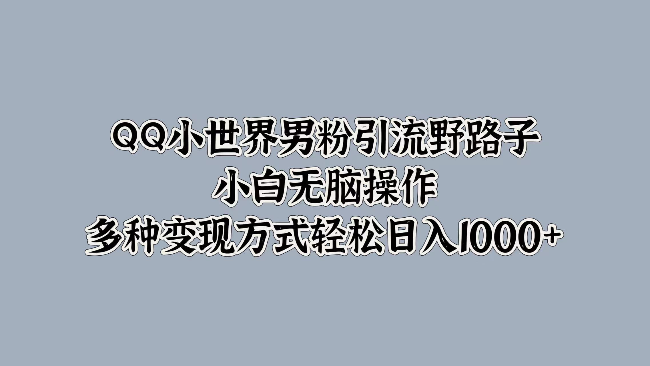 QQ小世界男粉引流野路子，小白无脑操作，多种变现方式轻松日入1000+-翌晨科技网