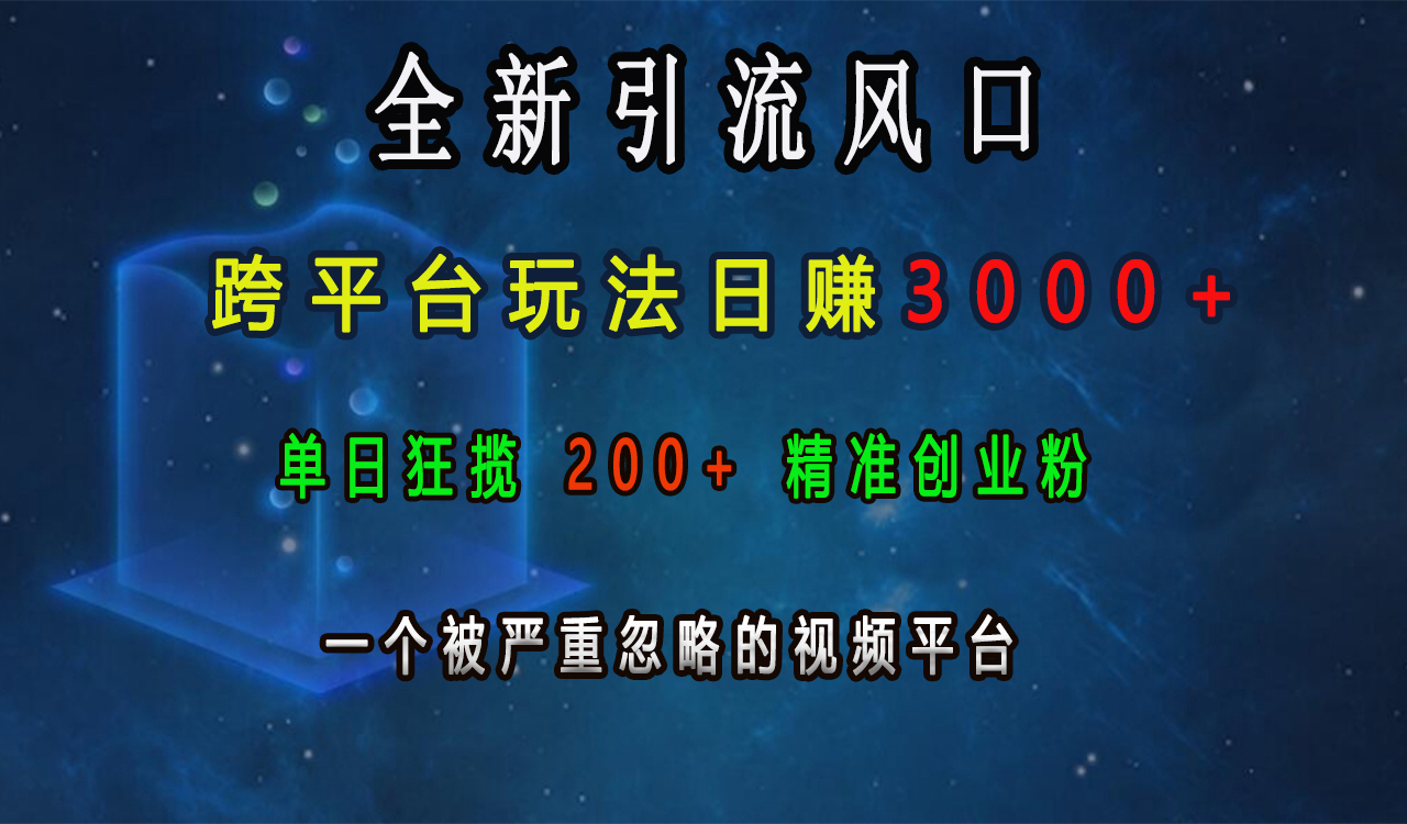 全新引流风口，跨平台玩法日赚3000+，单日狂揽200+精准创业粉，一个被严重忽略的视频平台-翌晨科技网