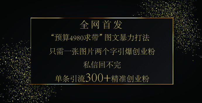 小红书,“预算 4980 带我飞” 的神奇图片引流法,堪称涨粉核武器!只需一张图,就能单条笔记凭借此方法,轻松引流 300 + 精准创业粉!-翌晨科技网