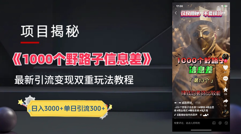 【独家】抖音一千个野路子信息差最新玩法教程--引流＋变现-翌晨科技网