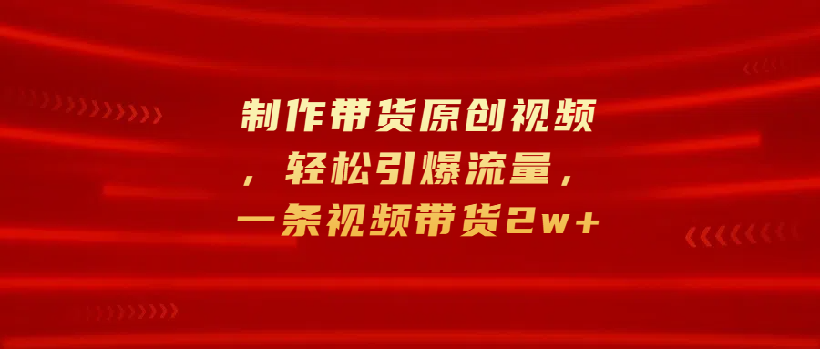 制作带货原创视频，轻松引爆流量，一条视频带货2w+-翌晨科技网