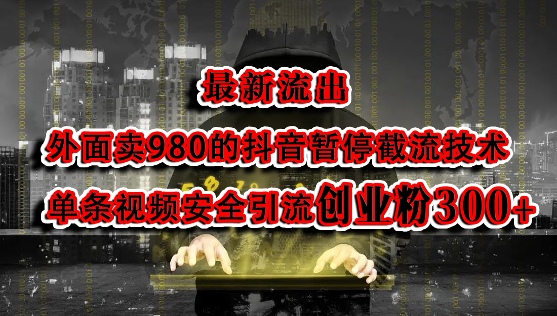 最新流出:外面卖980的抖音暂停截流技术单条视频安全引流创业粉300+-翌晨科技网
