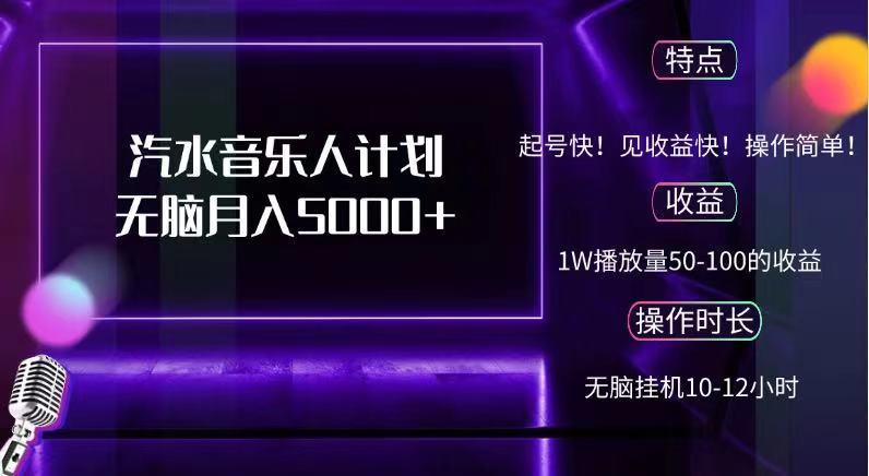抖音汽水音乐人,计划无脑月入5000+-翌晨科技网