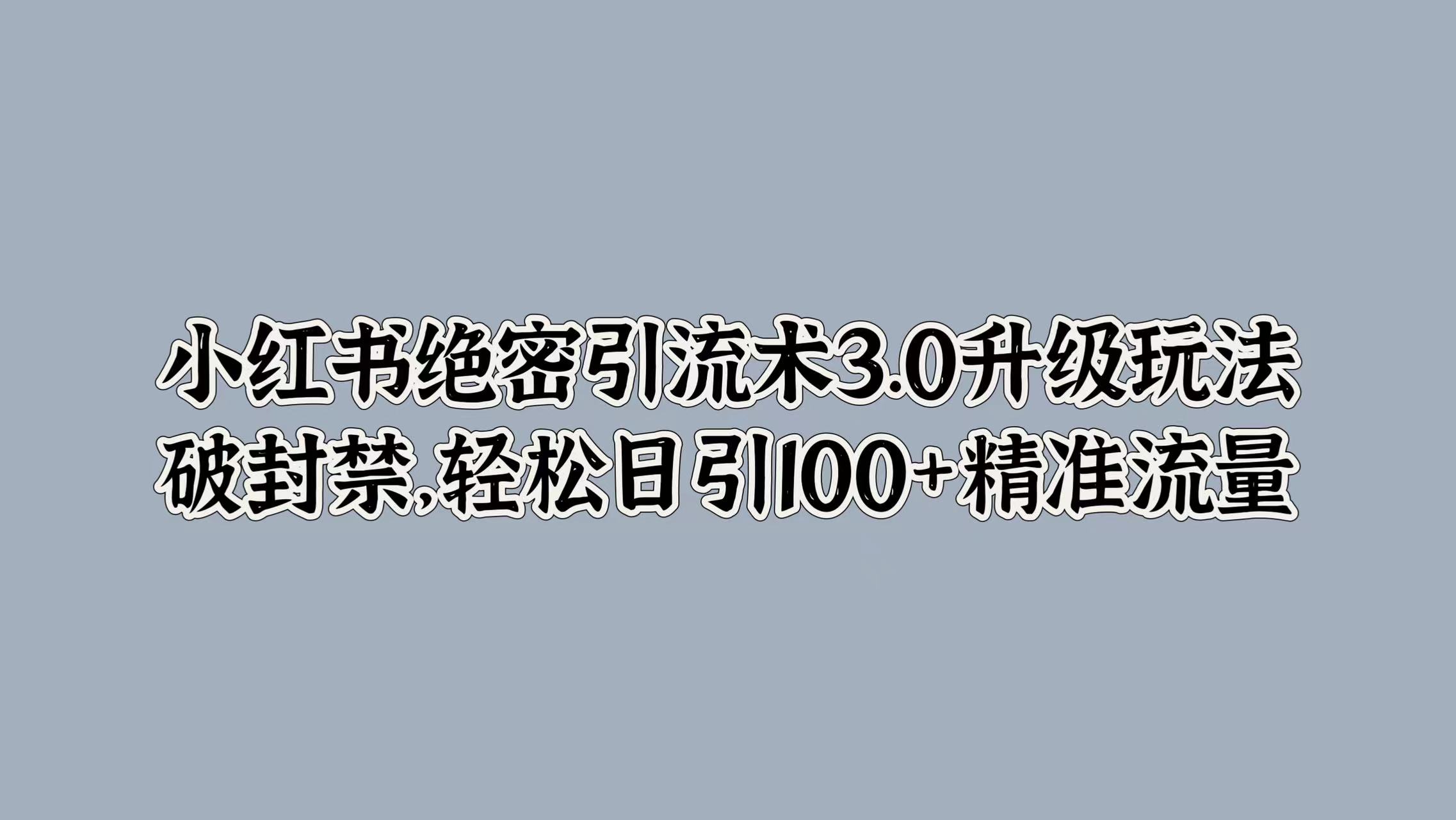 小红书绝密引流术3.0升级玩法，破封禁，轻松日引100+精准流量-翌晨科技网