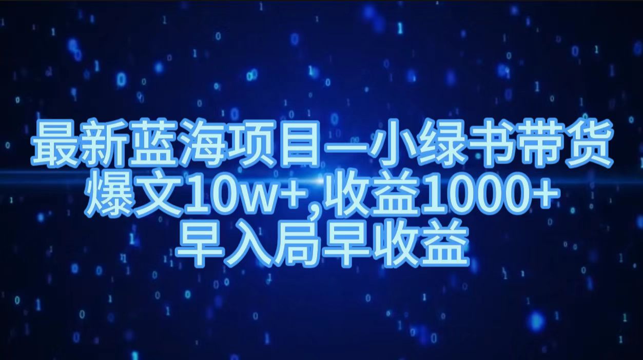 最新蓝海项目小绿书带货，爆文10w＋，收益1000＋，早入局早获益！！-翌晨科技网