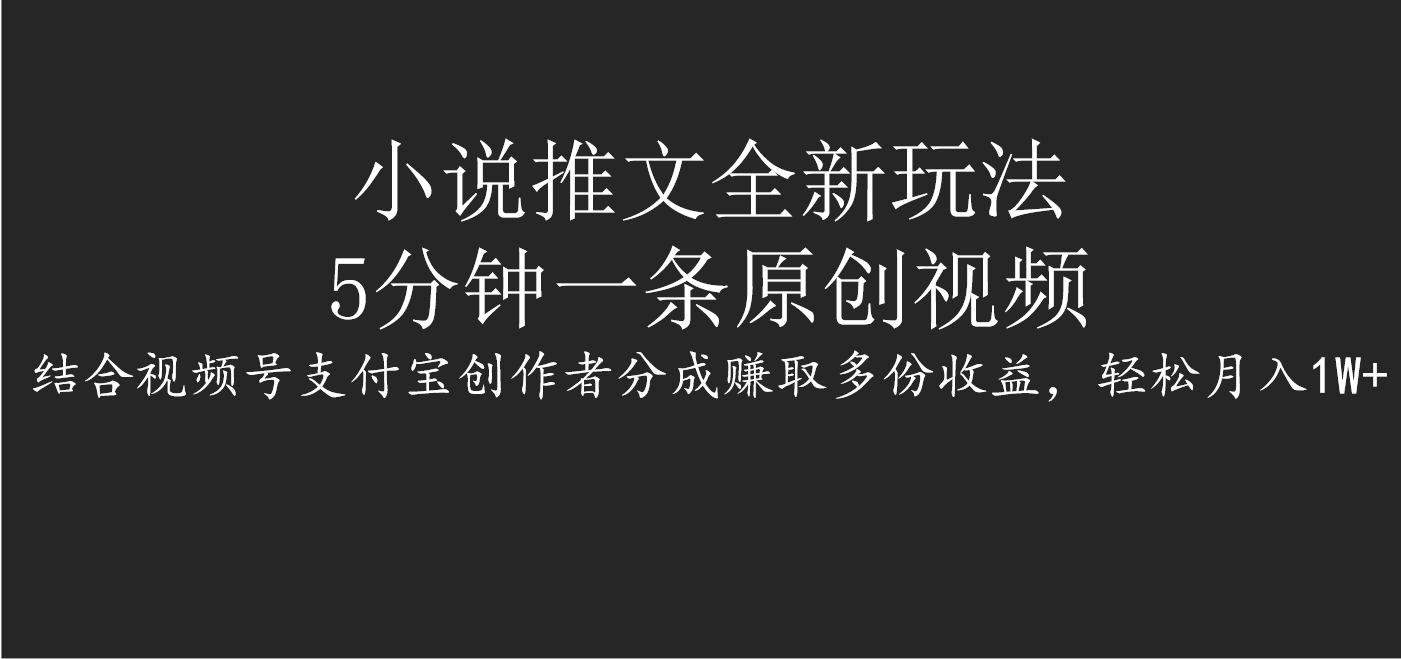 小说推文全新玩法，5分钟一条原创视频，结合视频号支付宝创作者分成赚取多份收益，轻松月入1W+-翌晨科技网