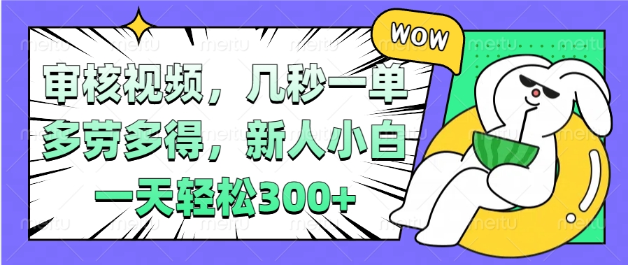 视频审核项目，几秒一单，多劳多得，新人小白一天轻松300+-翌晨科技网