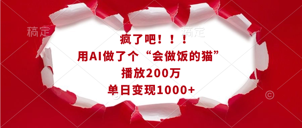 疯了吧！！！用AI做了个“会做饭的猫”，播放200万，单日变现1000+-翌晨科技网