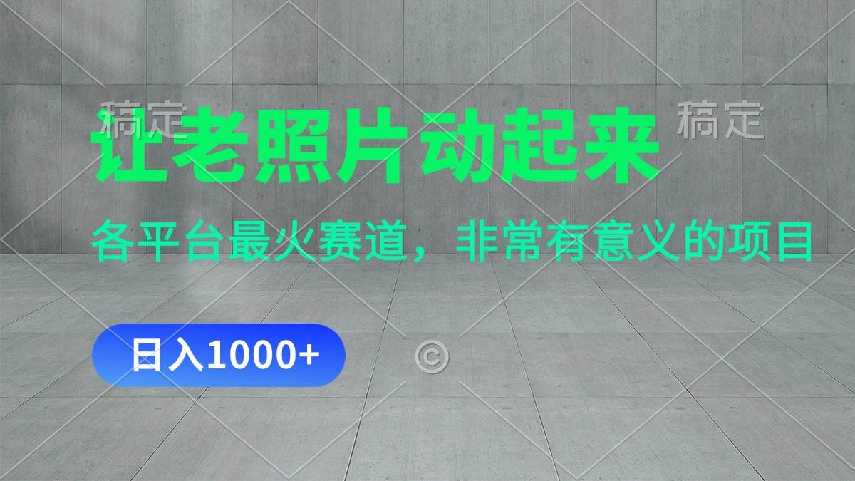 让老照片动起来，一天变现1000+，各平台最火赛道，看完就会-翌晨科技网