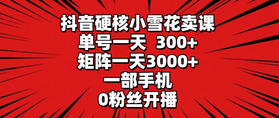 抖音硬核小雪花卖课,单号一天300+,矩阵一天3000+,一部手机0粉丝开播-翌晨科技网