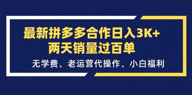 最新拼多多合作日入3K+两天销量过百单，无学费、老运营代操作、小白福利-翌晨科技网
