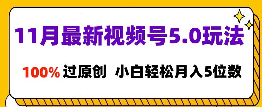 11月最新视频号5.0玩法，100%过原创，小白轻松月入5位数-翌晨科技网