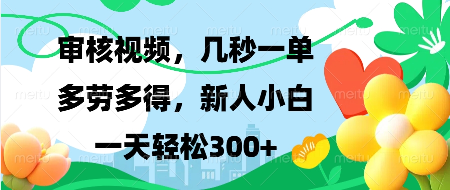 审核视频，几秒一单，多劳多得，新人小白一天轻松300+-翌晨科技网