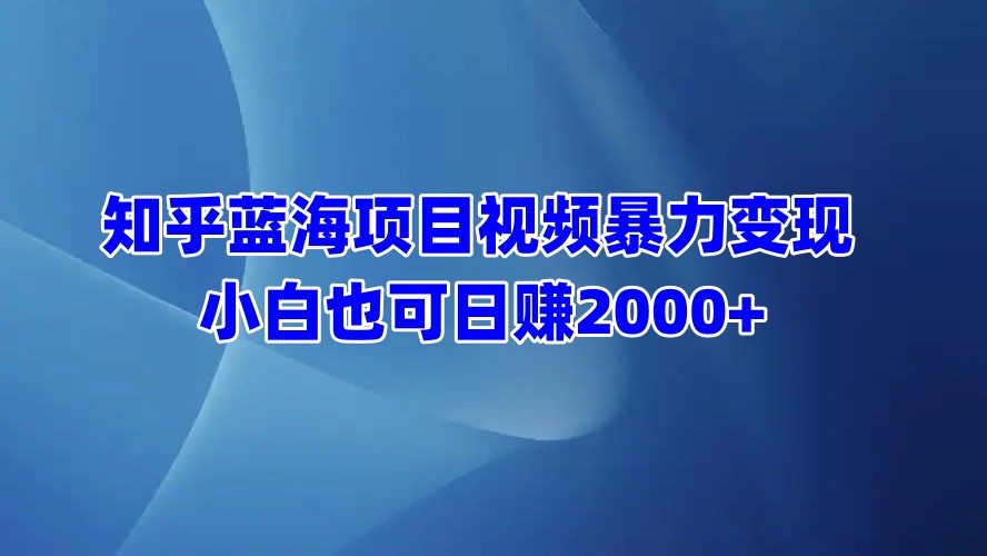 知乎蓝海项目视频暴力变现  小白也可日赚2000+-翌晨科技网