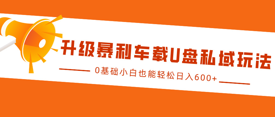 升级暴利车载U盘私域玩法，0基础小白也能轻松日入600+-翌晨科技网