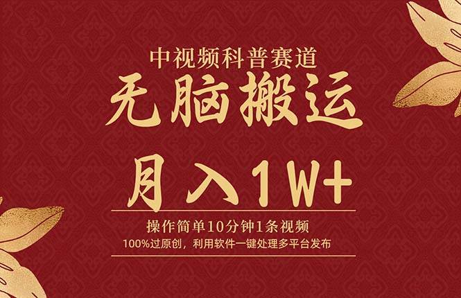 中视频科普赛道，10分钟1条视频，条条爆款，100%过原创，无脑搬运月入1W+-翌晨科技网