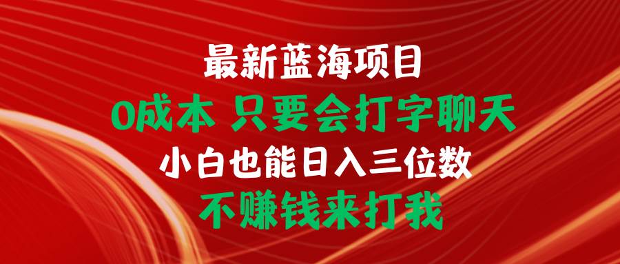 最新蓝海项目 0成本 只要会打字聊天 小白也能日入三位数 不赚钱来打我-翌晨科技网