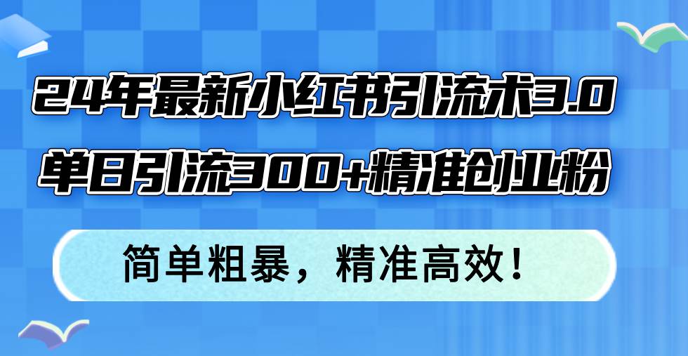 24年最新小红书引流术3.0，单日引流300+精准创业粉，简单粗暴，精准高效！-翌晨科技网