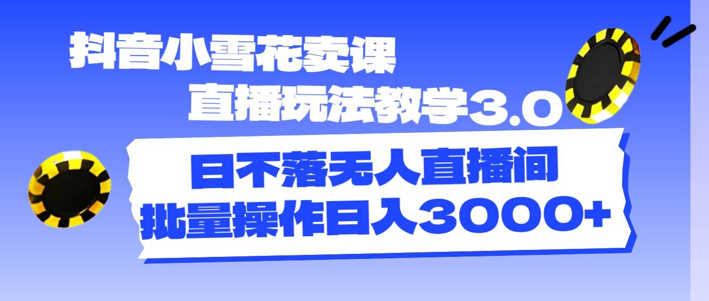 抖音小雪花卖课直播玩法教学3.0，日不落无人直播间，批量操作日入3000+-翌晨科技网