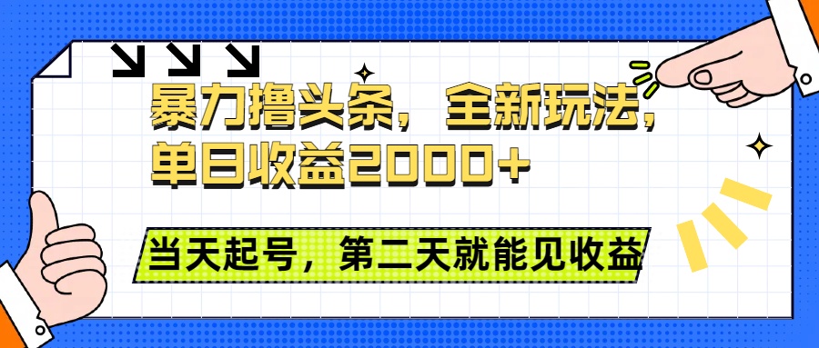 暴力撸头条全新玩法,单日收益2000+,小白也能无脑操作,当天起号,第二天见收益-翌晨科技网