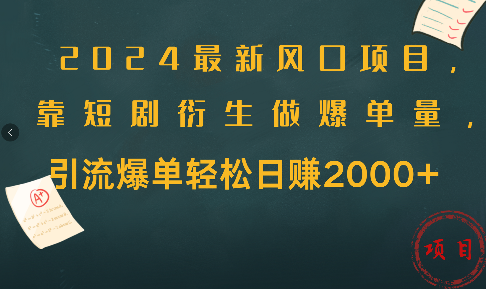 2024最新风口项目,引流爆单轻松日赚2000+,靠短剧衍生做爆单量-翌晨科技网