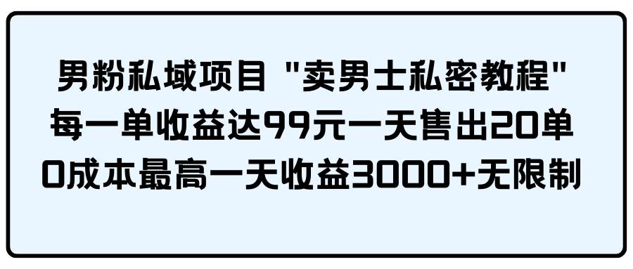 男粉私域项目 卖男士私密教程 每一单收益达99元一天售出20单-翌晨科技网