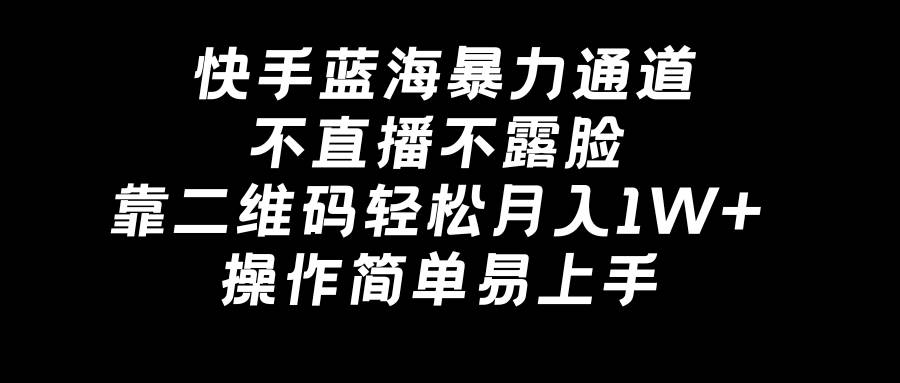 快手蓝海暴力通道，不直播不露脸，靠二维码轻松月入1W+，操作简单易上手-翌晨科技网