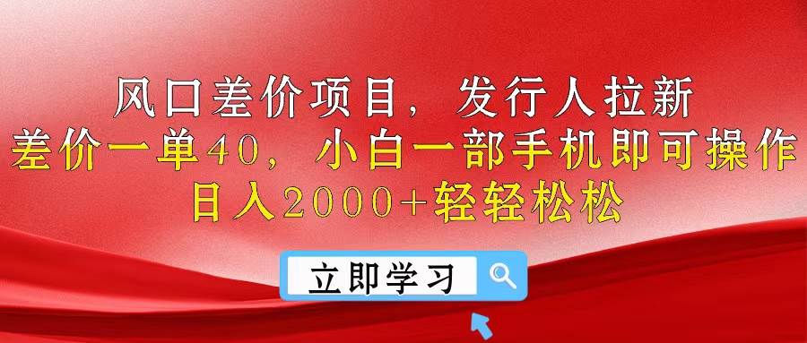 风口差价项目，发行人拉新，差价一单40，小白一部手机即可操作，日入20...-翌晨科技网