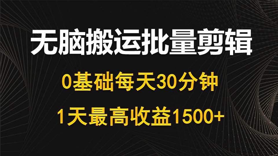 每天30分钟，0基础无脑搬运批量剪辑，1天最高收益1500+-翌晨科技网