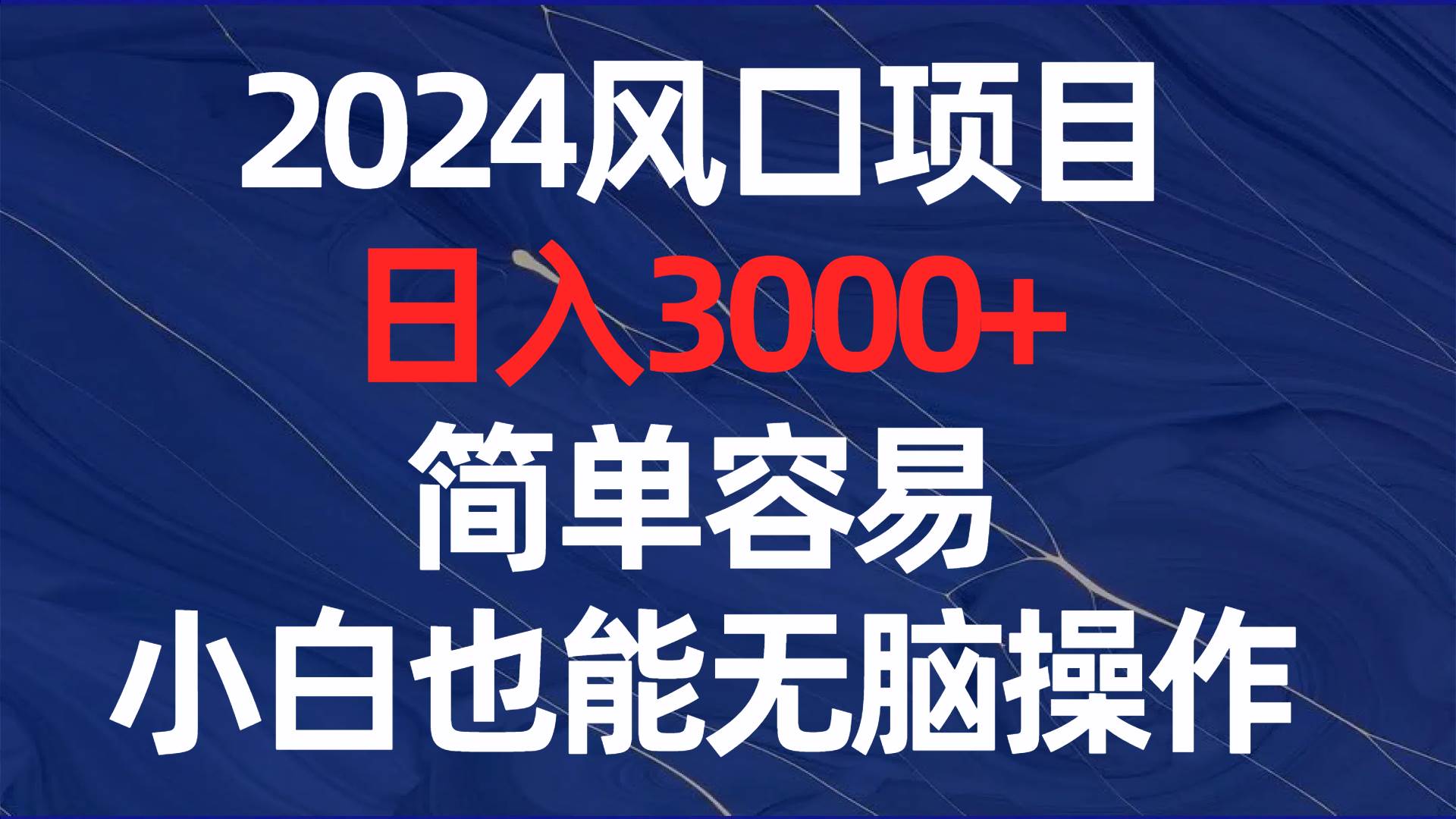 2024风口项目，日入3000+，简单容易，小白也能无脑操作-翌晨科技网