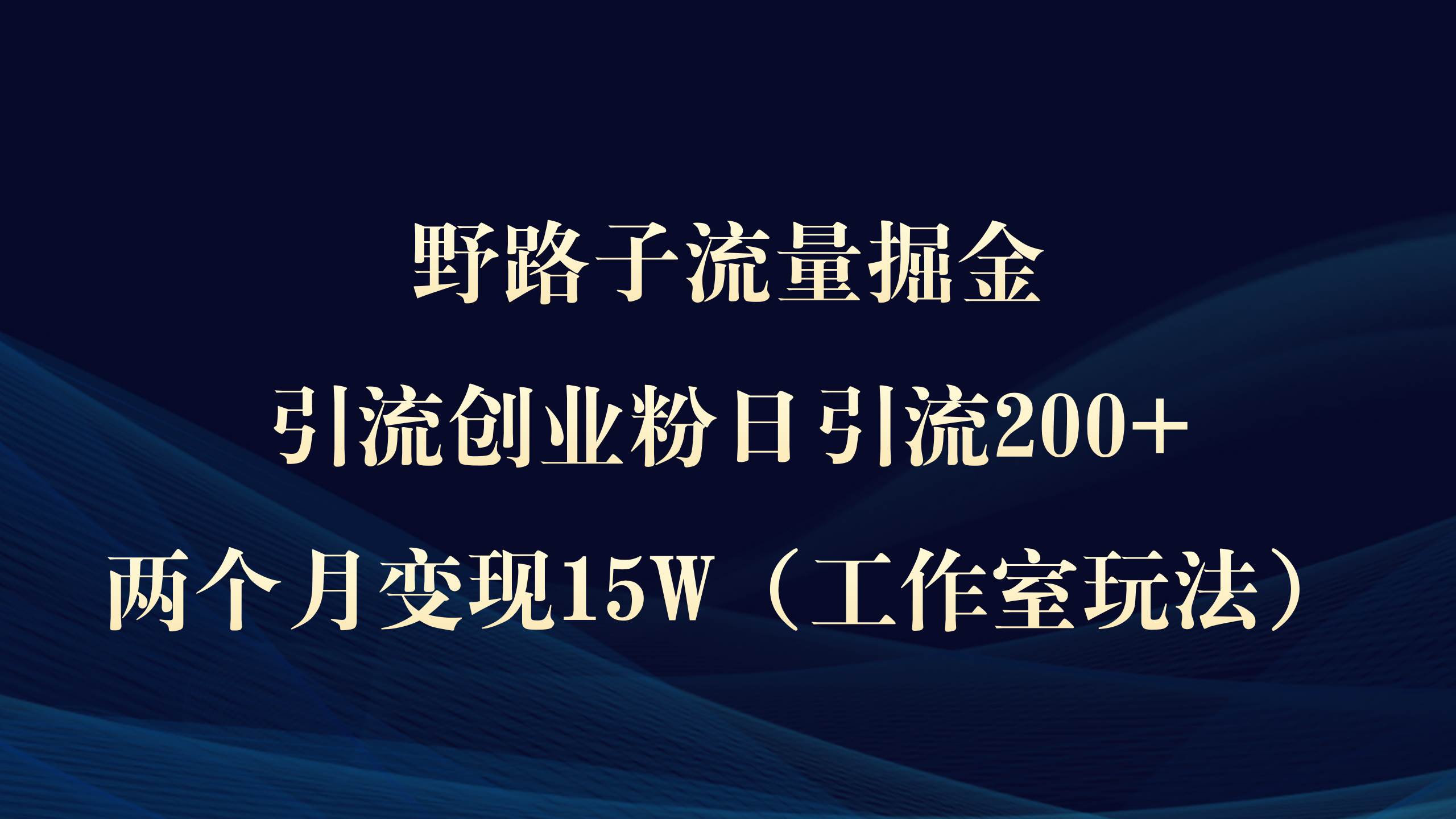 野路子流量掘金，引流创业粉日引流200+，两个月变现15W（工作室玩法））-翌晨科技网