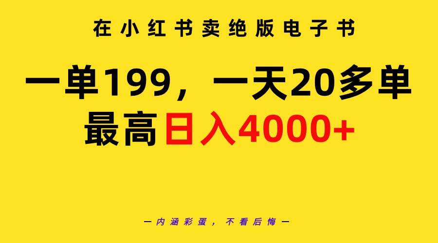 在小红书卖绝版电子书，一单199 一天最多搞20多单，最高日入4000+教程+资料-翌晨科技网